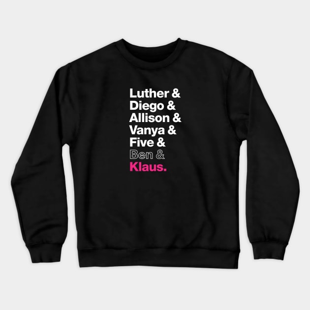 The Members of the Umbrella Academy - White, Clear, Pink Crewneck Sweatshirt by viking_elf